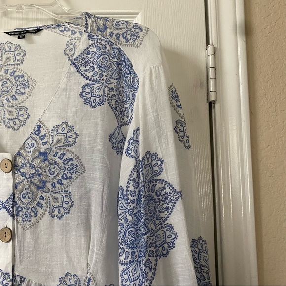 Unique Spectrum White & Blue Boho Floral Patterned Babydoll Blouse Size 3X NWT - Picture 2 of 13